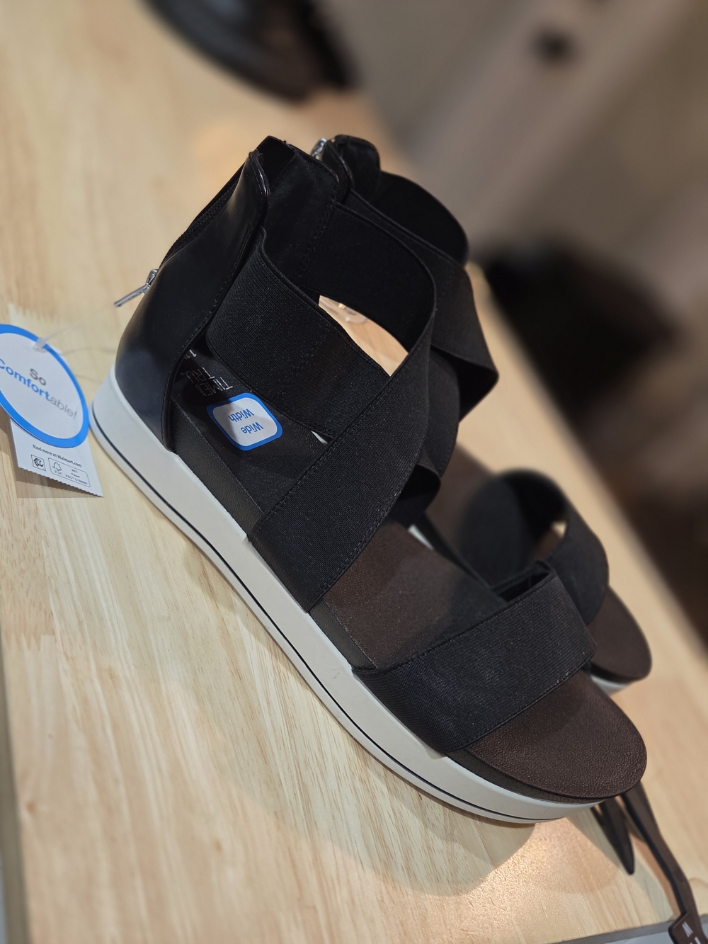 Time and Tru Black Elastic Strap Platform Sandals